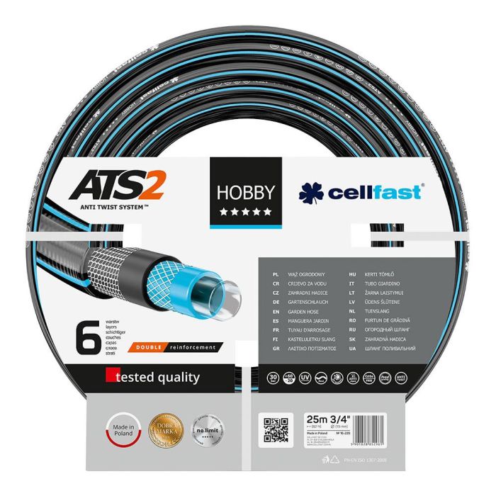 Manguera de riego de 6 capas hobby ats2 de 19 mm x 25 m cellfast