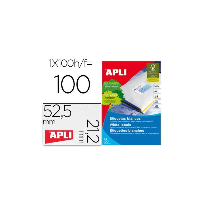 Etiquetas adhesivas Apli 100 Hojas 52,5 x 21,2 mm Blanco