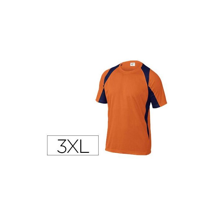 Camiseta Deltaplus Poliester Manga Corta Cuello Redondo Tratamiento Secado Rapido Color Naranja-Marino Talla 3XL