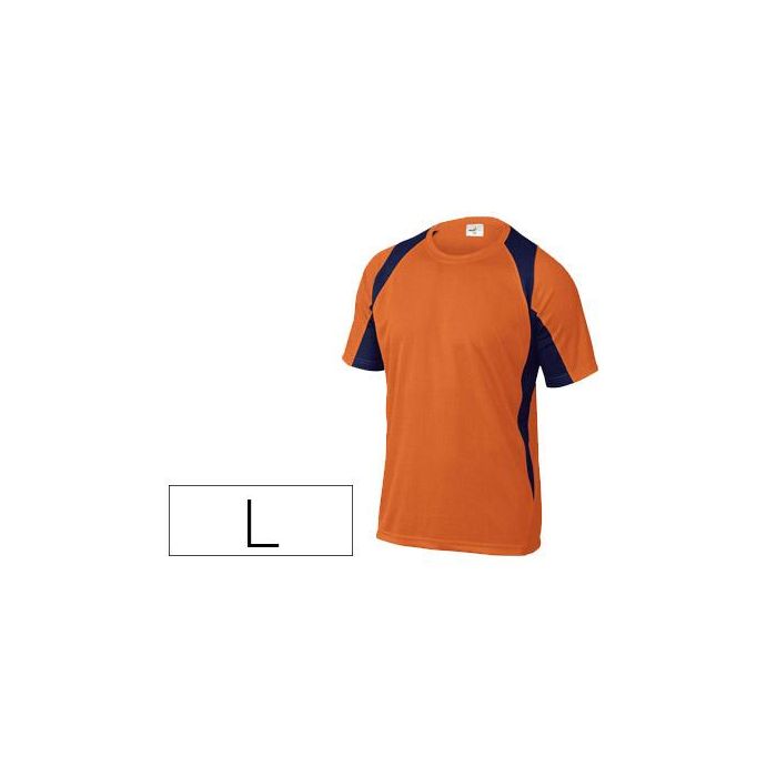 Camiseta Deltaplus Poliester Manga Corta Cuello Redondo Tratamiento Secado Rapido Color Naranja-Marino Talla L