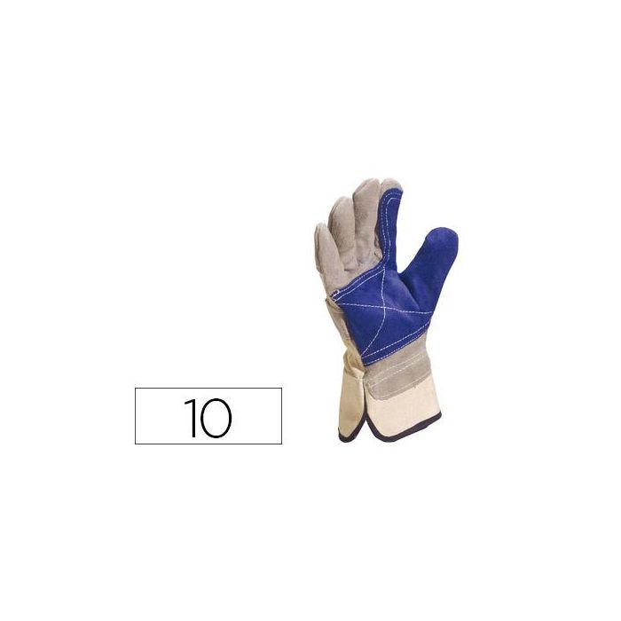 Guantes Deltaplus Docker Serraje Vacuno Reforzado Ideal Para Trabajos Intensivo Color Gris-Azul Talla 10