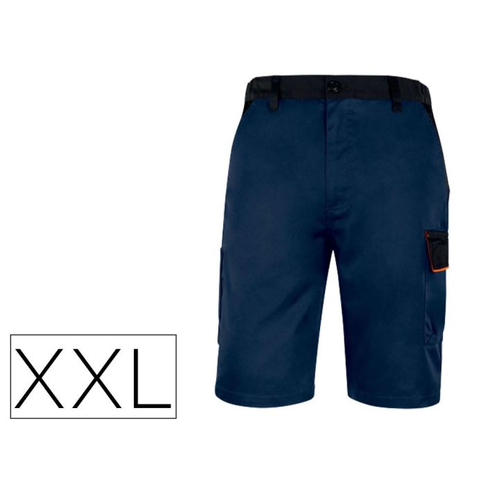 Pantalon De Trabajo Deltaplus Bermuda Cintura Ajustable 5 Bolsillos Color Azul Naranjatalla XXL