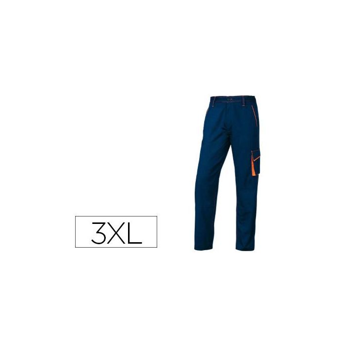 Pantalon De Trabajo Deltaplus Cintura Ajustable 5 Bolsillos Color Azul Naranja Talla 3XL