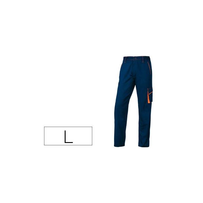 Pantalon De Trabajo Deltaplus Cintura Ajustable 5 Bolsillos Color Azul Naranja Talla L