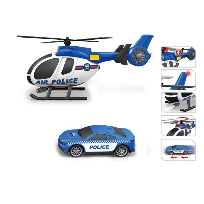 Helicoptero + Coche Policia Luz-Sonido Heroes De Ciudad 1:14