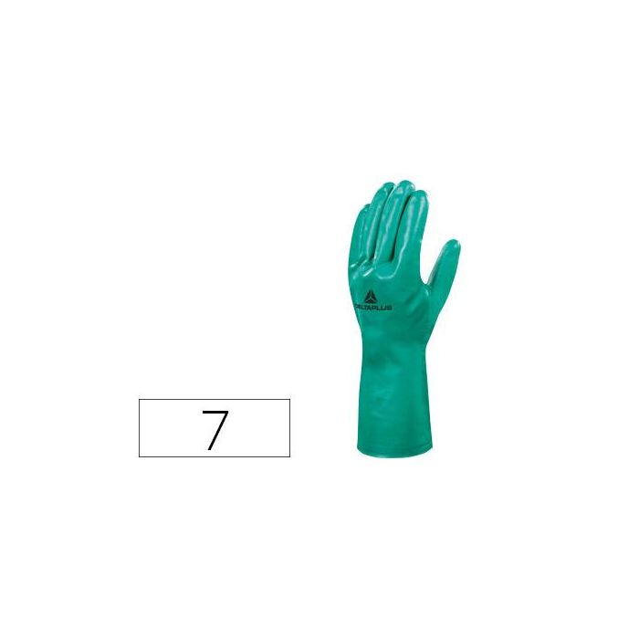 Guantes Deltaplus Tratado En Nitrilo Flocado De Algodon Especial Para Trabajos Con Liquidos Quimicos Talla 7