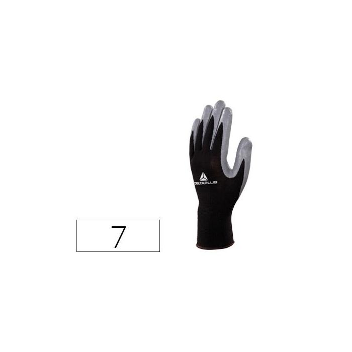 Guantes Deltaplus De Punto Poliester Palma De Nitrilo Especial Para Mecanica Grasas Aceites Negro-Gris Talla 7