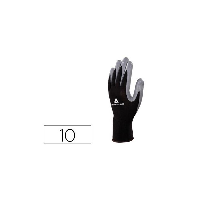 Guantes Deltaplus De Punto Poliester Palma De Nitrilo Especial Para Mecanica Grasas Aceites Negro-Gris Talla 10