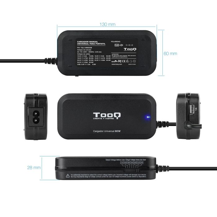 Cargador Portatil Universal Tooq Tqlc - 90Bs02M 90 W 3 Cargador Portatil Universal Tooq Tqlc - 90Bs02M 90 W 3
