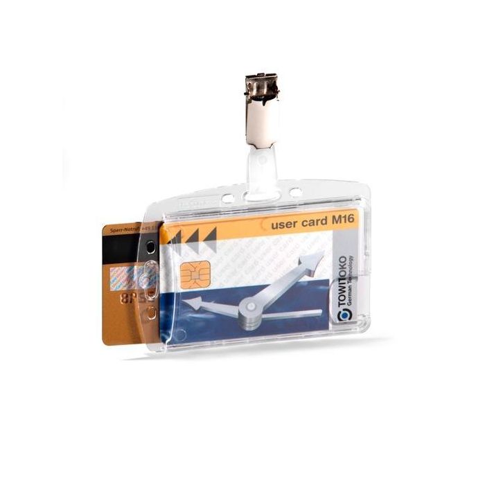 Durable Identificador Rígido Transparente para 2 Tarjetas con Pinza Giratoria 54x87mm - Paquete de 25 Unidades (25 Unidades)