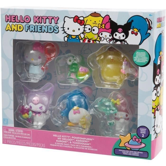 Famosa Hkt11000 Set de Figuras de Colección Hello Kitty, Pack 6 unidades de 5 cm con Kuromi, Pompompurin, My Melody, Keroppi y Tuxedo Sam 1