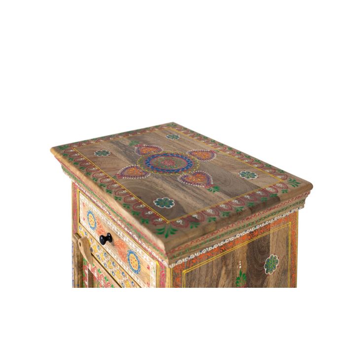 GINER Y COLOMER Mesita de Noche de Madera de Mango con Cajón y Puerta, Pintada a Mano, Multicolor 3