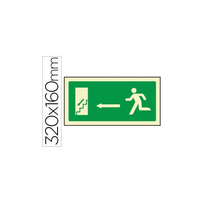 Pictograma Syssa Señal De Salida Emergencia Izquierda Escalera Bajando En Pvc Fotoluminiscente 320x160 mm