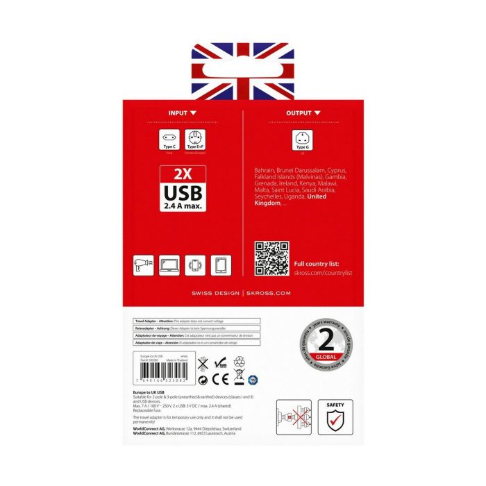 Adaptador de Corriente Skross 1500280 USB x 2 Europeo Reino Unido 1