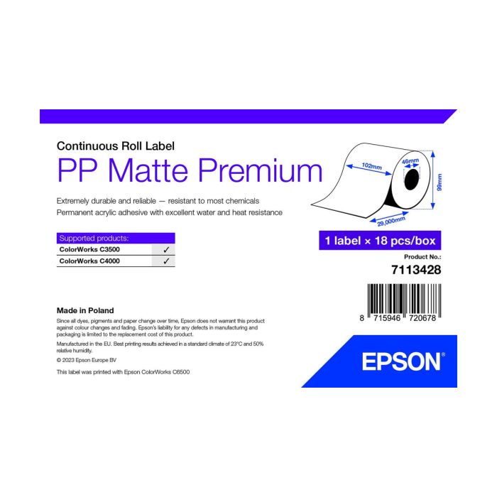 Papel para Imprimir Epson 7113428 Blanco (18 Unidades)