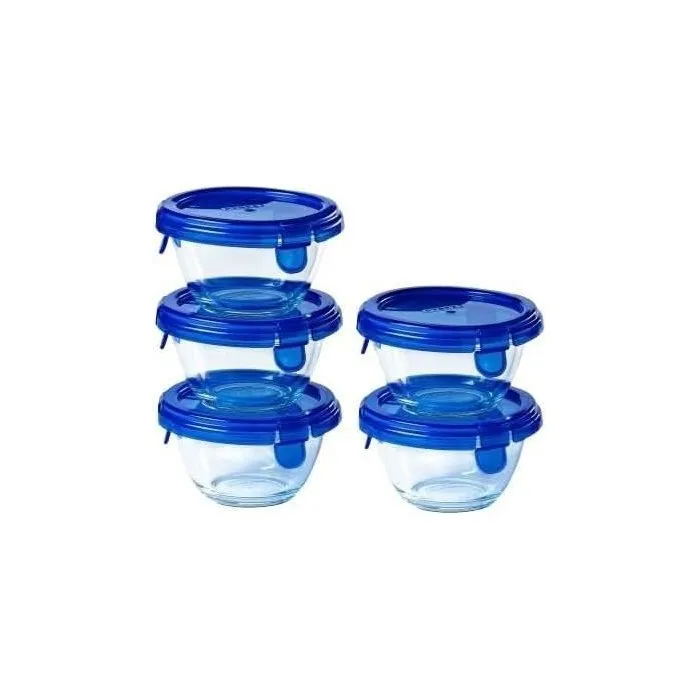 Pyrex PYR3426470286244 Juego de 5 mini cuencos de Vidrio Redondos con Tapa antigoteo - 0.2 L 0 Pyrex PYR3426470286244 Juego de 5 mini cuencos de Vidrio Redondos con Tapa antigoteo - 0.2 L 0
