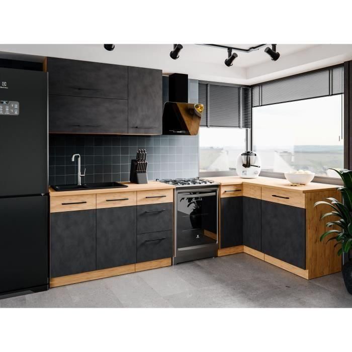 Mueble bajo ROCK - Melamina con decoración roble lancelot y gris matera - 1 puerta - L60 x H82 cm 3 Mueble bajo ROCK - Melamina con decoración roble lancelot y gris matera - 1 puerta - L60 x H82 cm 3