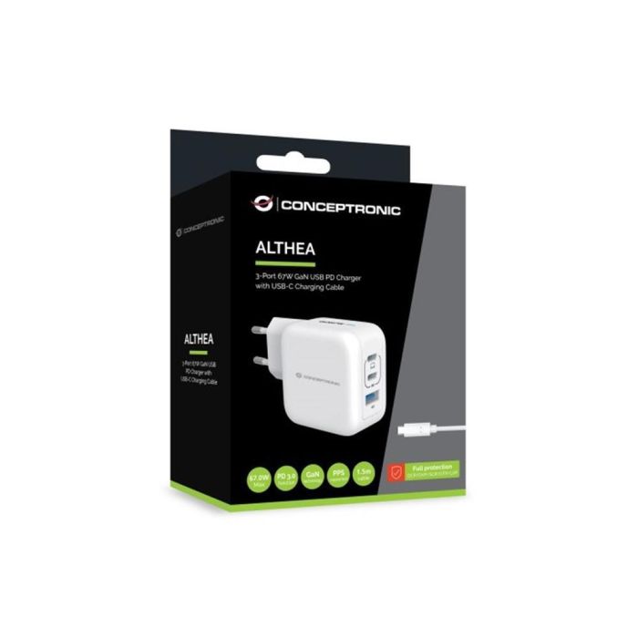 Conceptronic Cargador de Pared Universal 67W Blanco, MPN ALTHEA17W, Compatible con Múltiples Dispositivos 1 Conceptronic Cargador de Pared Universal 67W Blanco, MPN ALTHEA17W, Compatible con Múltiples Dispositivos 1