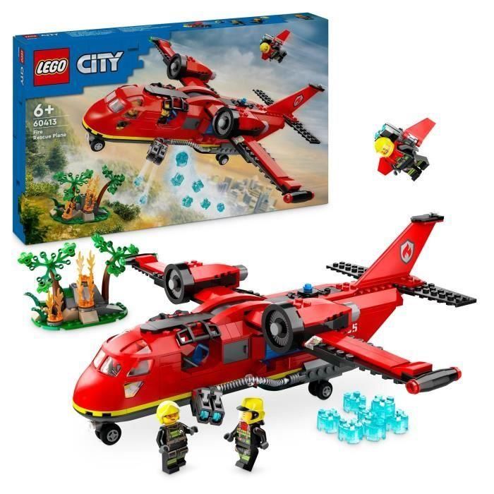 LEGO 60413 City Avión de Rescate de Bomberos Juguete con 3 Pilotos y Minifiguras