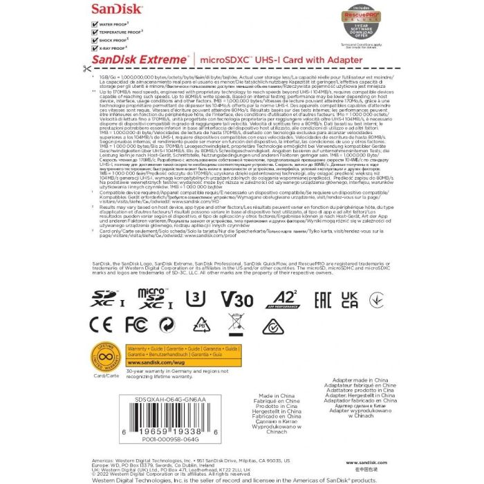Sandisk Extreme 64 GB Microsdxc Uhs-I Class 10 3