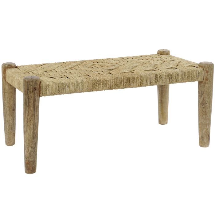 DKD Home Decor Bali1 Descalzadora Balines Tropical Natural de Madera de Mango y Cuerda 90 x 42 x 40 cm