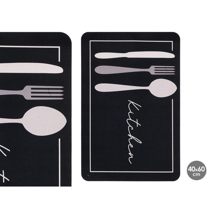 Kinvara Alfombra Cocina Kitchen Antideslizante Plástico Negro Blanco 40x60 cm (Set de 24)