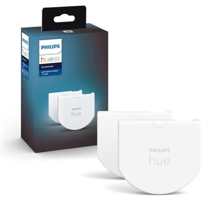 Módulo de interruptor de pared de Philips Hue, 2, White Pack funciona con Alexa, Google Assistant y Apple HomeKit