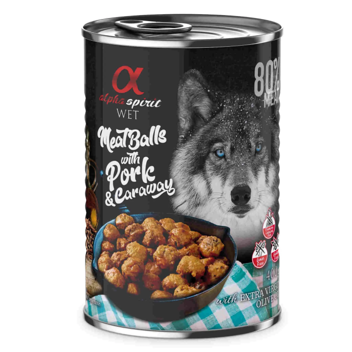 Alpha Spirit Alimento Húmedo para Perros Adultos Albóndigas de Cerdo con Alcaravea Caja 6x400 gr