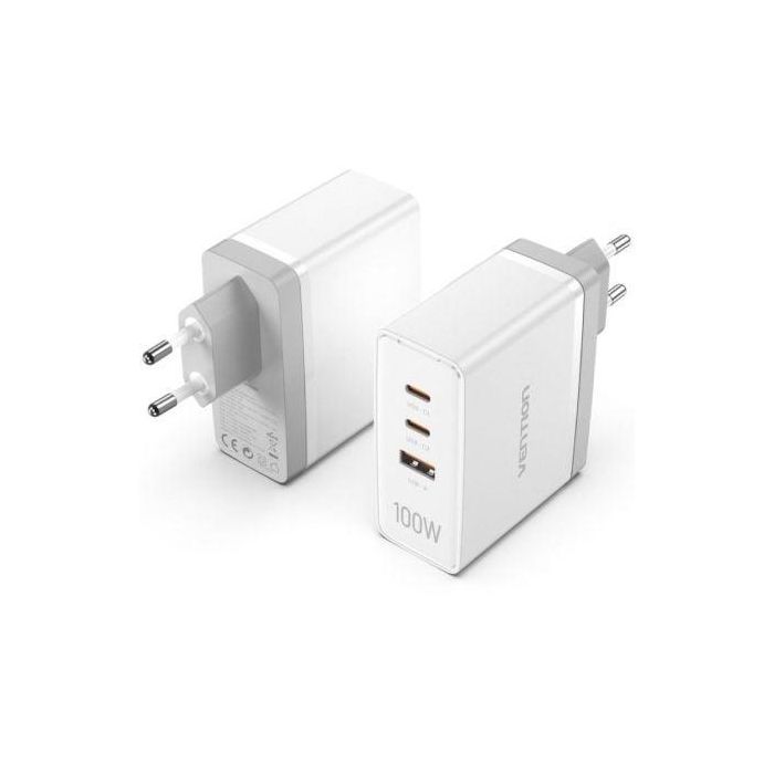 Vention Ultra FEGW0-EU Cargador de Pared GaN 100W 3 Puertos (2x USB-C y 1x USB-A) Carga Rápida para Móviles Tablets Blanco 2