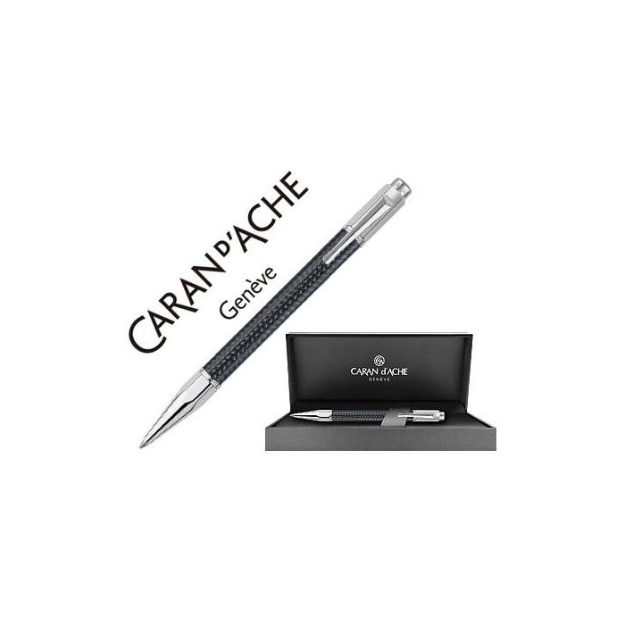 Boligrafo Caran D'Ache Varius Cuerpo Fibra De Carbon 3000 Negro Placado Rodio Con Estuche Punta Media Boligrafo Caran D'Ache Varius Cuerpo Fibra De Carbon 3000 Negro Placado Rodio Con Estuche Punta Media