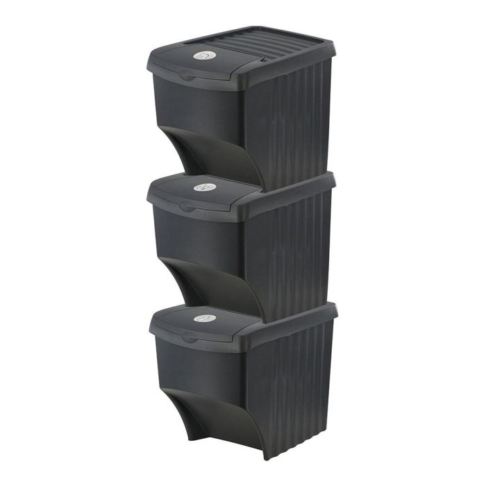 Set de cubos Sortibox Negro Apilable (3 Unidades)