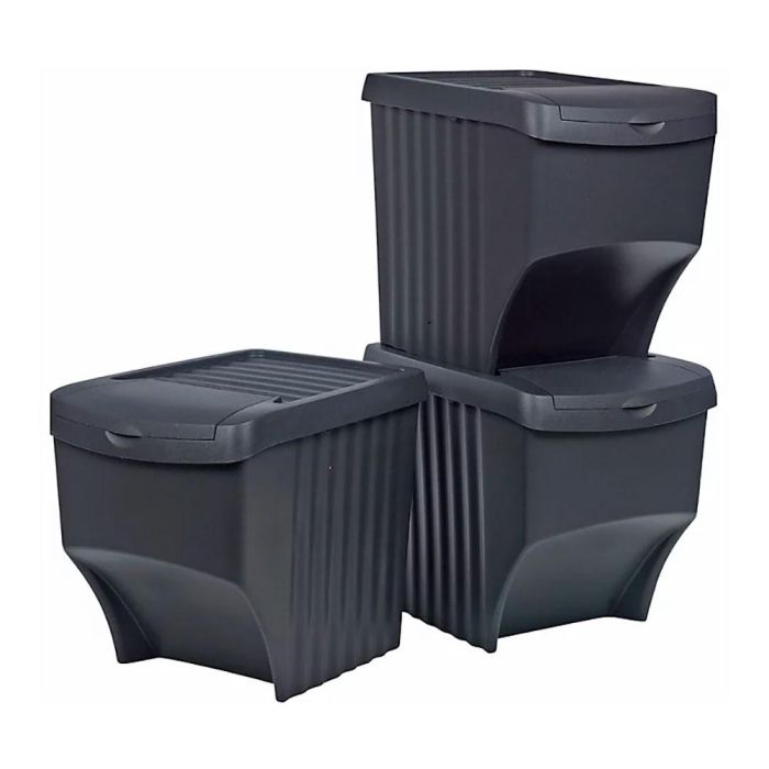 Sistema de 3 cubos de 22 litros reciclaje apilables 392x293x456mm 1