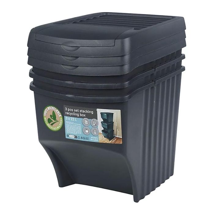 Cubo de Basura para Reciclaje Sortibox Negro (3 x 25 l) 2
