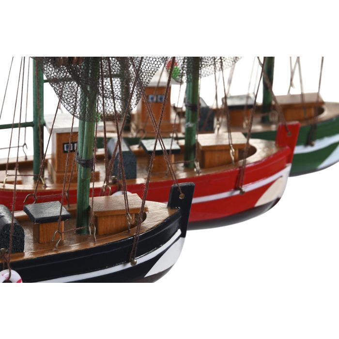 DKD Home Decor Barco Verde Rojo 5 x 16 x 16 cm (6 Unidades) Decoración Hogar
