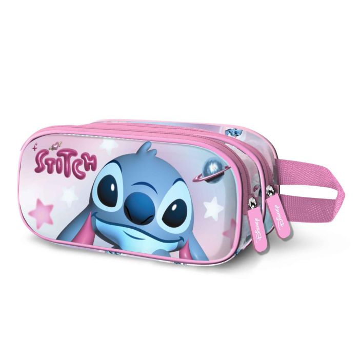 Disney Lilo y Stitch Estuche Portatodo Escolar Doble 3D Cosmic Rosa con 2 Compartimentos de 8x22x10cm