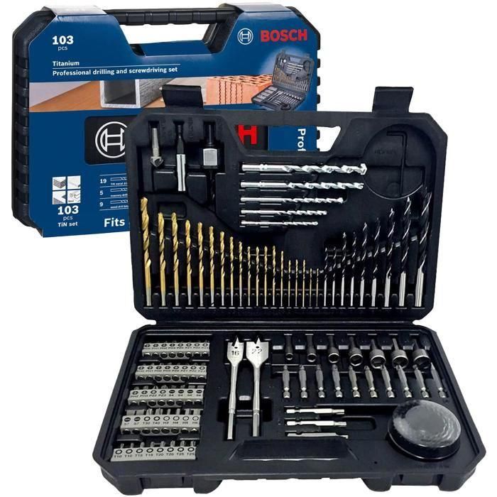 Juego de brocas y taladros Bosch Professional de 103 piezas (para madera, piedra y metal, accesorios para herramientas de taladrado y atornillado) 0 Juego de brocas y taladros Bosch Professional de 103 piezas (para madera, piedra y metal, accesorios para herramientas de taladrado y atornillado) 0