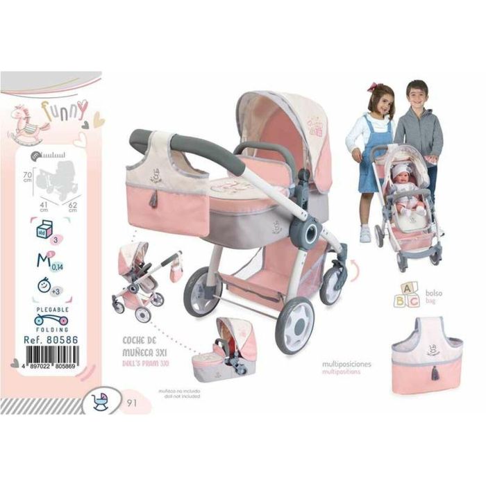 Coche de muñeca 3x1 plegable funny para muñecas de hasta 48 cm 41x62x70 cm 5