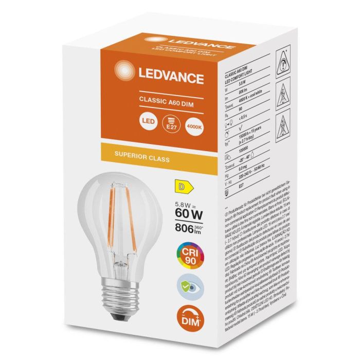 [LVE-4058075758964] Ledvance/Osram Bombilla LED "Classic" E27 5,8W 806Lm 4000K 300º IP20 Regulable 1
