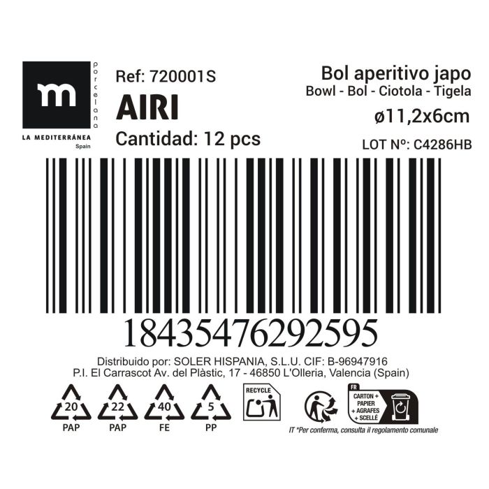 La Mediterranea Bol Aperitivo Japonés Reactivo Airi Ø11.2x6 cm (36 Unidades)