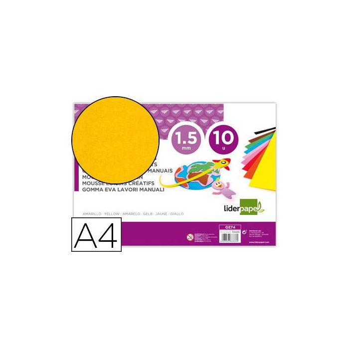 Goma Eva Liderpapel Din A4 60 gr-M2 Espesor 1,5 mm Amarillo Paquete De 10 Hojas