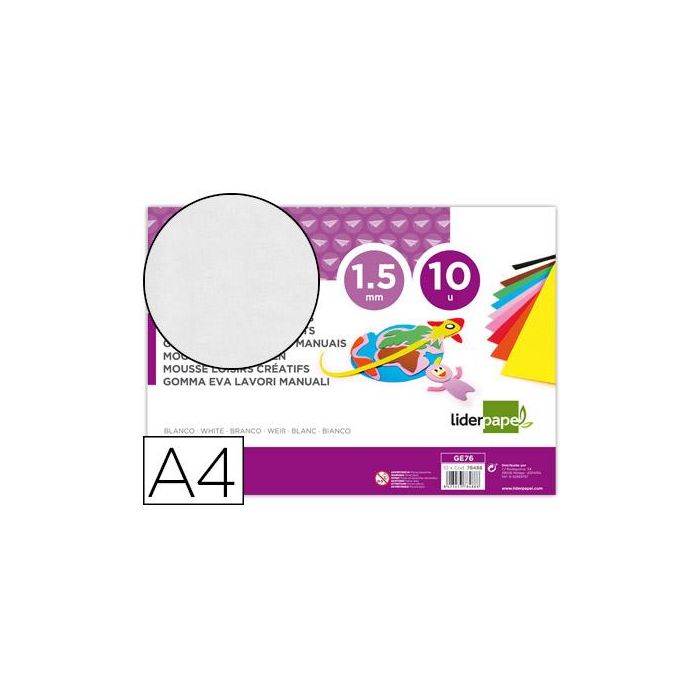 Goma Eva Liderpapel Din A4 60 gr-M2 Espesor 1,5 mm Blanco Paquete De 10 Hojas