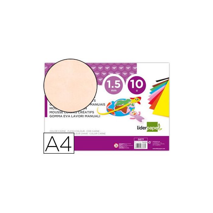 Goma Eva Liderpapel Din A4 60 gr-M2 Espesor 1,5 mm Carne Paquete De 10 Hojas