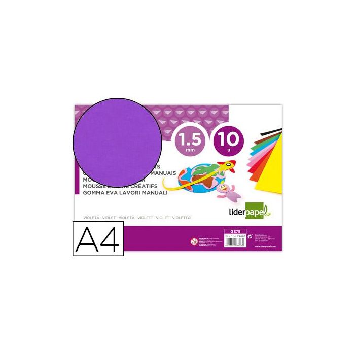 Goma Eva Liderpapel Din A4 60 gr-M2 Espesor 1,5 mm Violeta Paquete De 10 Hojas