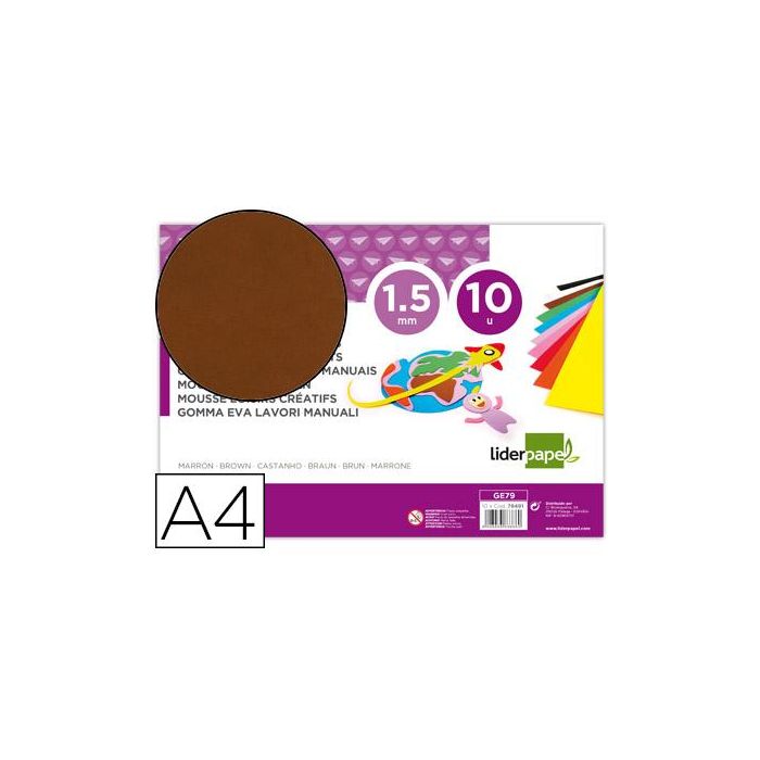 Goma Eva Liderpapel Din A4 60 gr-M2 Espesor 1,5 mm Marron Paquete De 10 Hojas