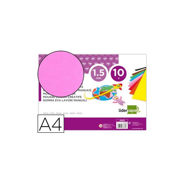 Goma Eva Liderpapel Din A4 60 gr-M2 Espesor 1,5 mm Rosa Paquete De 10 Hojas