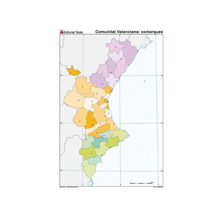 Mapa Mudo Color Din A4 Comunidad Valenciana Politico 100 unidades 2