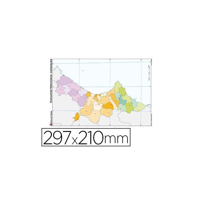 Mapa Mudo Color Din A4 Comunidad Valenciana Politico 100 unidades