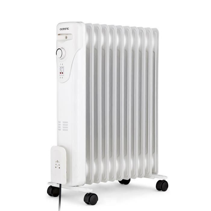 Oceanic Radiador Eléctrico de Aceite 2500W, 3 Potencias, 11 Elementos, Blanco, Móvil para Cualquier Habitación 1