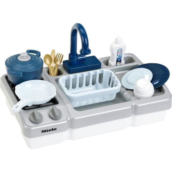 Klein AUC1700675656071 Fregadero de Juguete para Niños Cocina Miele, Grifo de Agua Funcional, con Muchos Accesorios para Juego Simulado 4