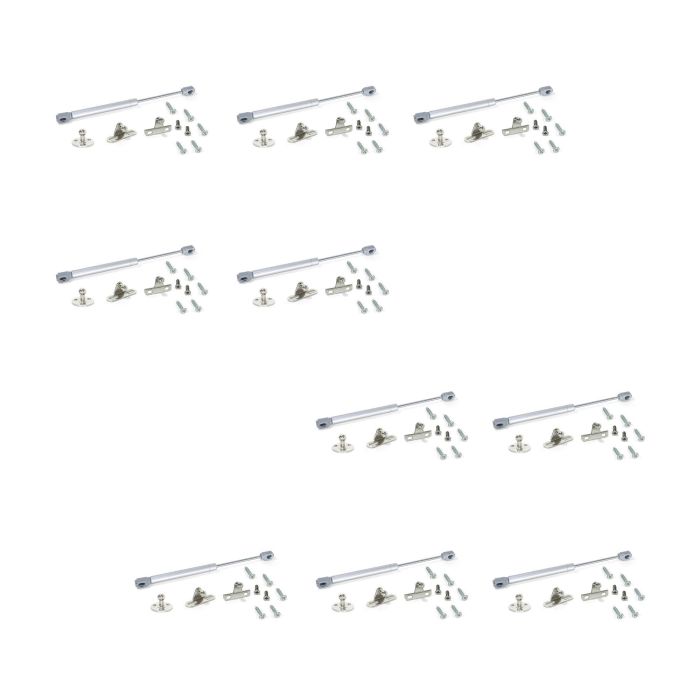 Emuca Lote de 10 pistones para puertas elevables H, 11kg, recorrido 100mm, con enganches, Acero y Plástico, Gris metalizado